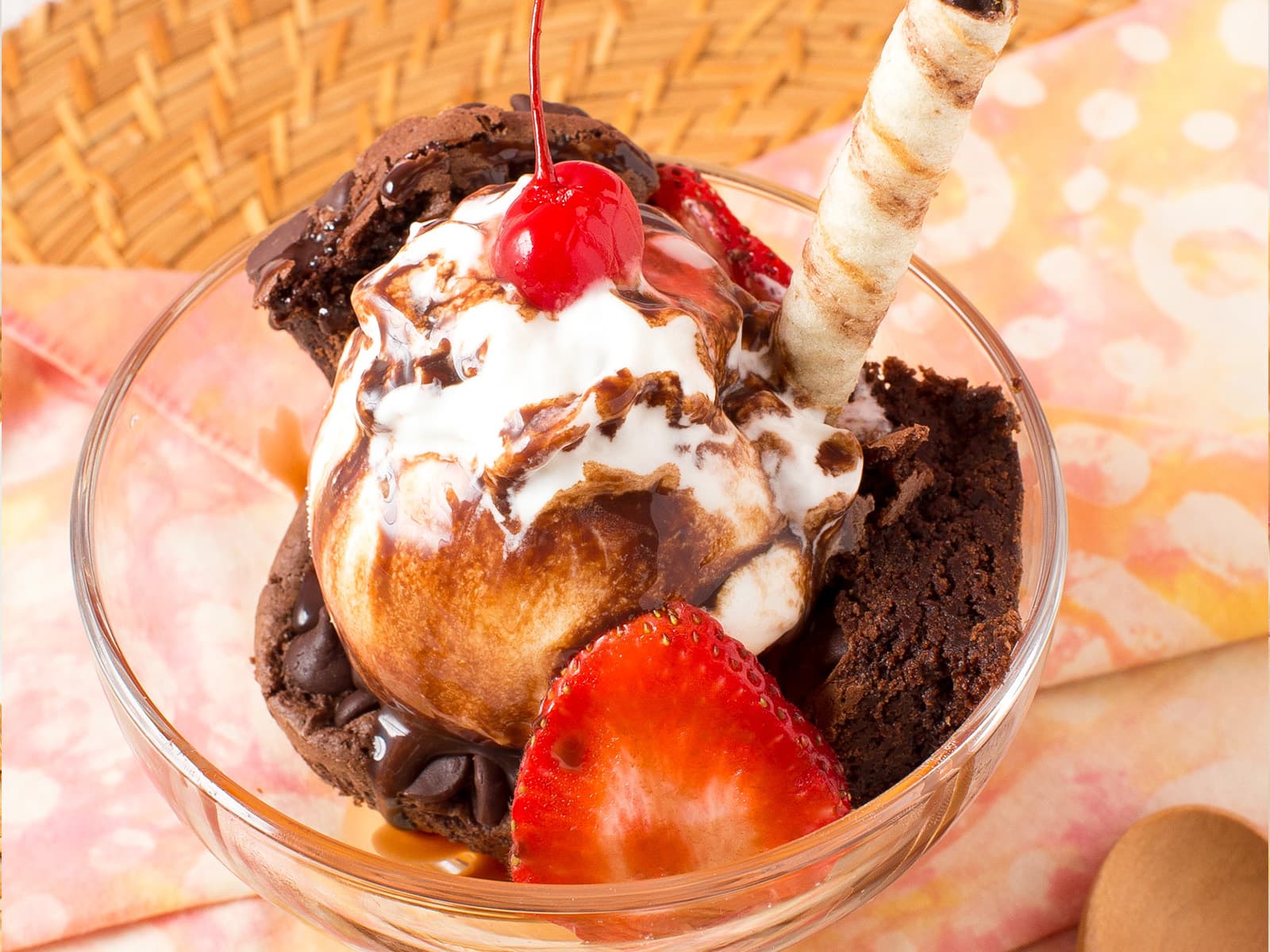 Chocolate Brownie With Ice Cream Sundae